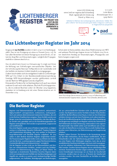 Erste Seite der Bezirks-Auswertgung 2015 vom Register Lichtenberg