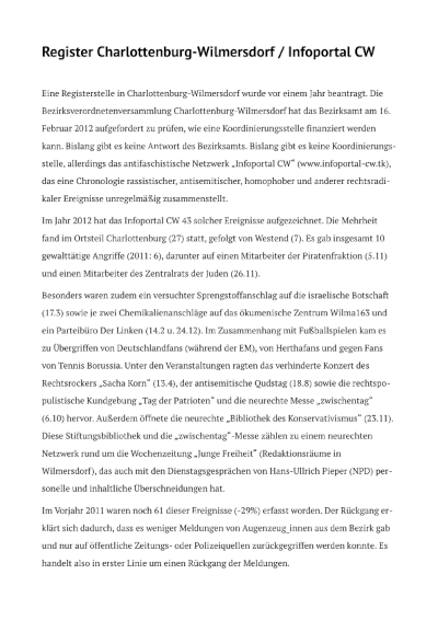 Erste Seite der Bezirks-Auswertung 2012 für Berlin-Charlottenburg-Wilmersdorf