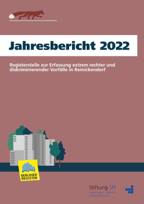 Jahresbericht 2022 des Register Reinickendorf - Das Bild zeigt das Titelbild mit Fuchs, Hochhäusern und Logo der Berliner Register