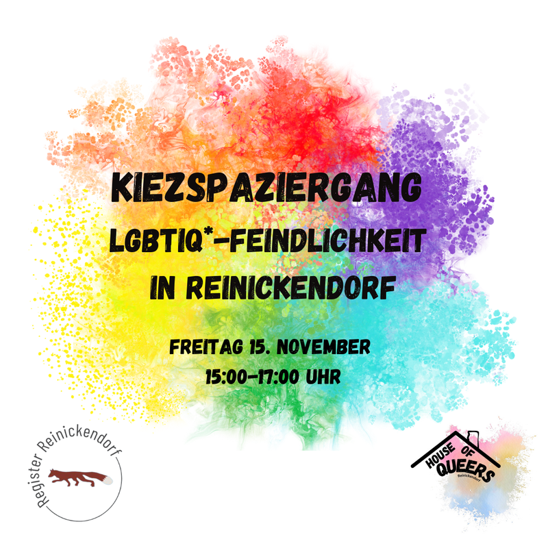 Hintergrund mit Farbklecksen in Regenbogenfarben, Kiezspaziergang LGBTIQ*-Feindlichkeit in Reinickendorf