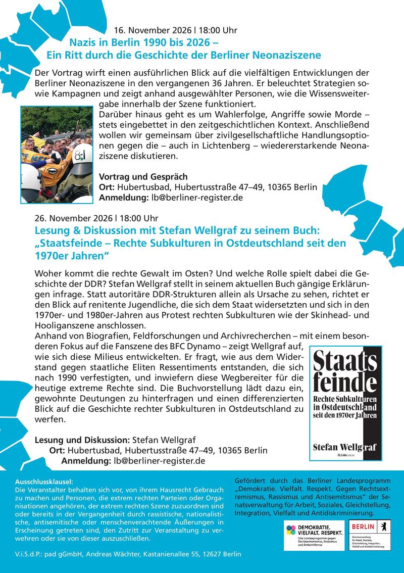 20 Jahre Lichtenberger Register Rückseite des Flyers