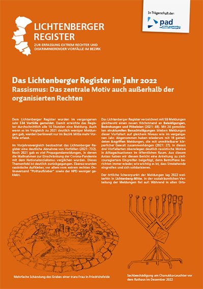 Titelseite des Lichtenberger Jahresberichts 2023 Einleitung Zeichnungen transfeindliche Grabschändung und zerstörter Chanukka-Leuchter