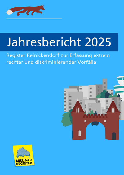 Titelbild Bezirksbericht 2025 des Reinickendorfer Register, Grafik zeigt Borsigtor und Hochhäuser