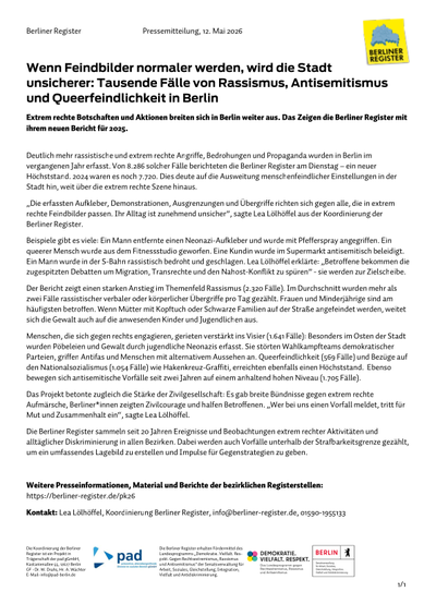 Screenshot der Presseerklärung der Berliner Register vom 12. Mai 2026