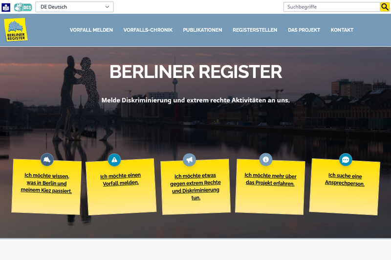 Screenshot der Startseite www.berliner-register.de